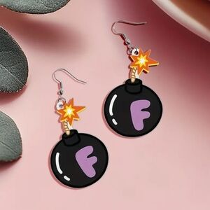 Womans Black and Purple F Bomb Earrings